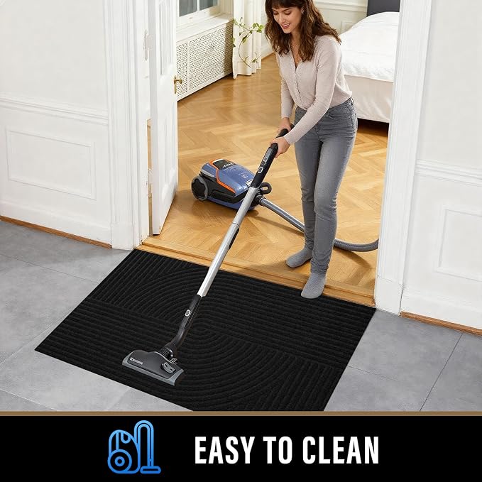 PLEASOR Front Door Mat Outside Entrance, Dirt Resistant and Absorbent Welcome Door Mat Outdoor Indoor,Sturdy Non-Slip Backing Entry Mat, Low Profile Doormat for Entryway, 47x32, Black