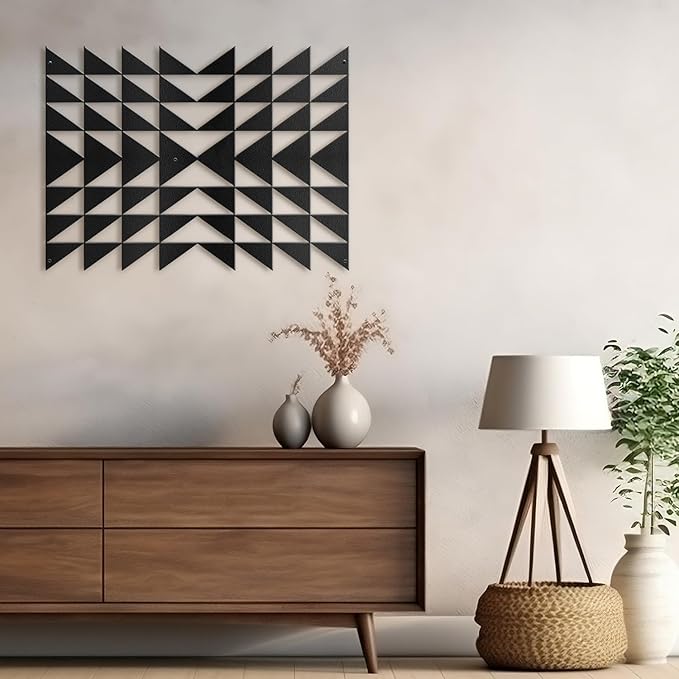 SIGNLEADER Metal Wall Decor Triangle Composition Minimalist Modern Luxury Wall Sculpture Hangings 3D Statue Home Decoration for Living Room, Bedroom, Bathroom, Kitchen, Fireplace, Office - 24" Black