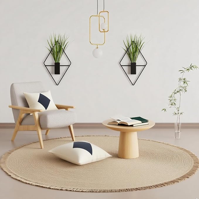 4 Pcs Black Metal Diamond - Shaped Hanging Planters with Artificial Plants: Ideal Indoor Wall Decor for Home & Office