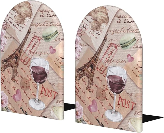 Paris Eiffel TowerWood Bookends Stands Decorative Non-Slip Book Organizers for Home Office Desk Library School Study 1 Pair
