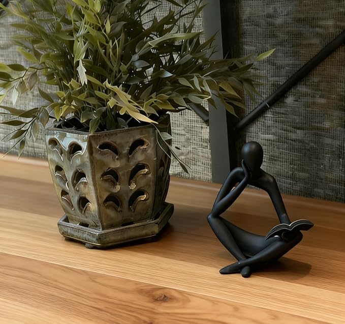 "Reading Woman Thinker Sculpture is a Modern Abstract Decorative Piece, a Favorite Among Book Lovers and Thinkers, Suitable for Placement in Living Rooms, Offices, and bedrooms. (Black B)