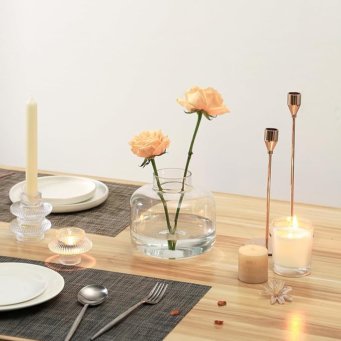 Short Glass Vase, Short Flower Vase, Round Glass Vase, Small Glass Vases for Flowers, Clear Flower Vase, 6 Inch Modern Vases for Living Room, Dining Table, Wedding, Bookshelf, Office Decoration