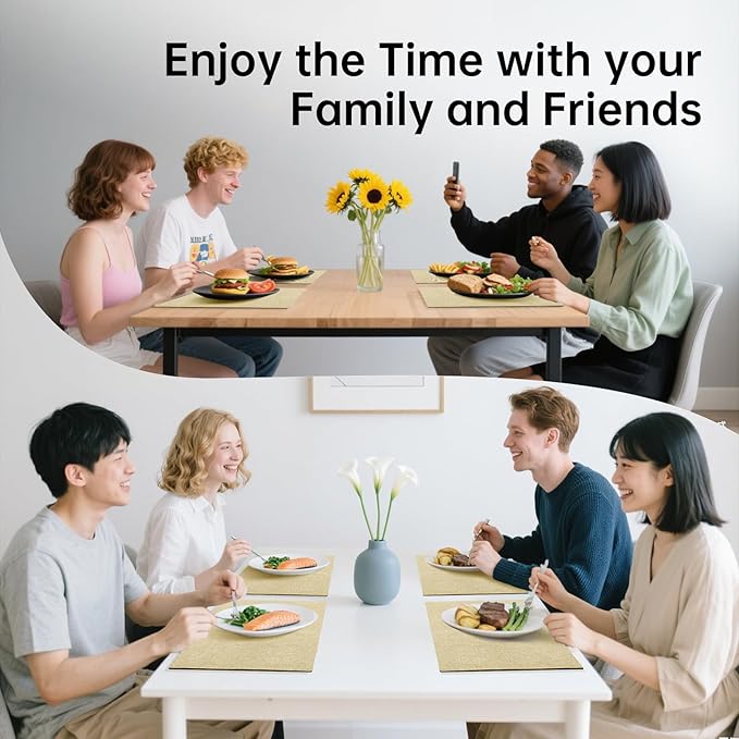 Blue Forest Placemats Set of 4, Dual-Layered Thickened Faux Linen Table Mats Heat Resistant Machine Washable Wrinkle Free Place Mats for Kitchen Dining Outdoor/Indoor (Beige)