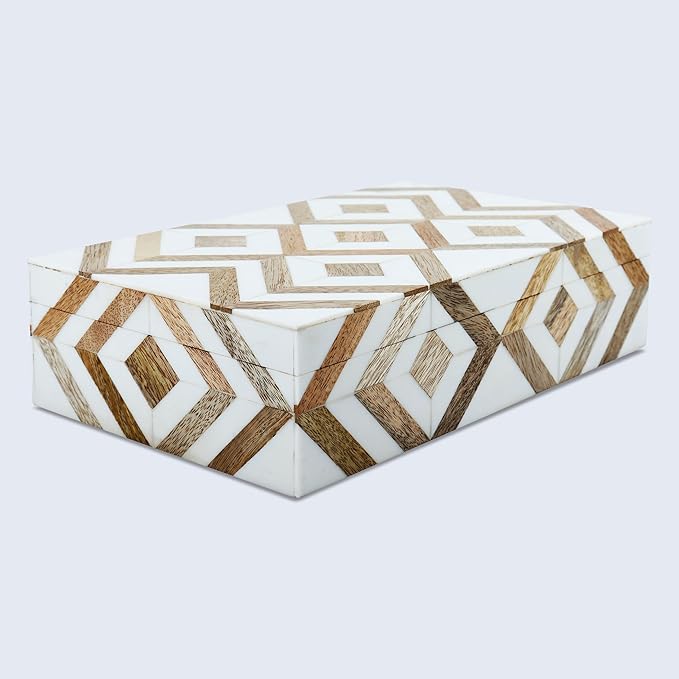 Handicrafts Home Decorative Storage Box 10x4.5 – Remote Control Holder, Jewelry Organizer, Modern Decorative Box with Lid, Boho Chic Home Décor Accent, Vintage Memory Box for Living Room Shelf Décor
