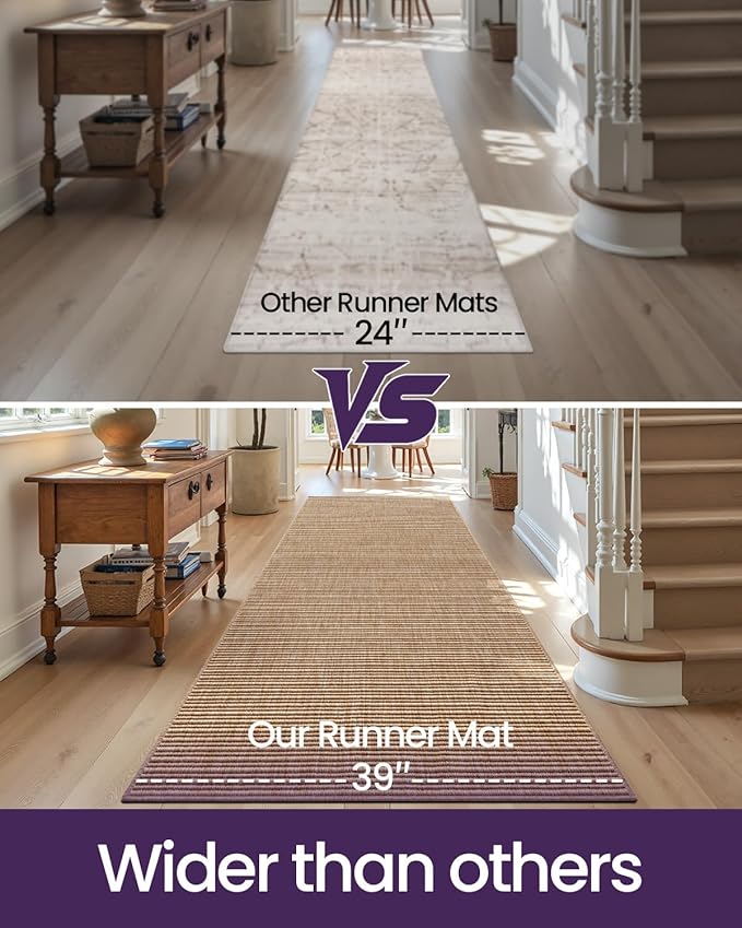 DEXI Hallway Runner Rug 3.3x8, Woven Braided Farmhouse Runner Carpet Indoor, Absorbent Thin Long Entryway Runners for Kitchen, Laundry Room, Patio Entrance, Beige