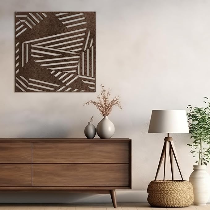 SIGNLEADER Metal Wall Decor Abstract Geometric Minimalist Modern Luxury Wall Sculpture Hangings 3D Statue Home Decoration for Living Room, Bedroom, Bathroom, Kitchen, Fireplace, Office - 24" Bronze
