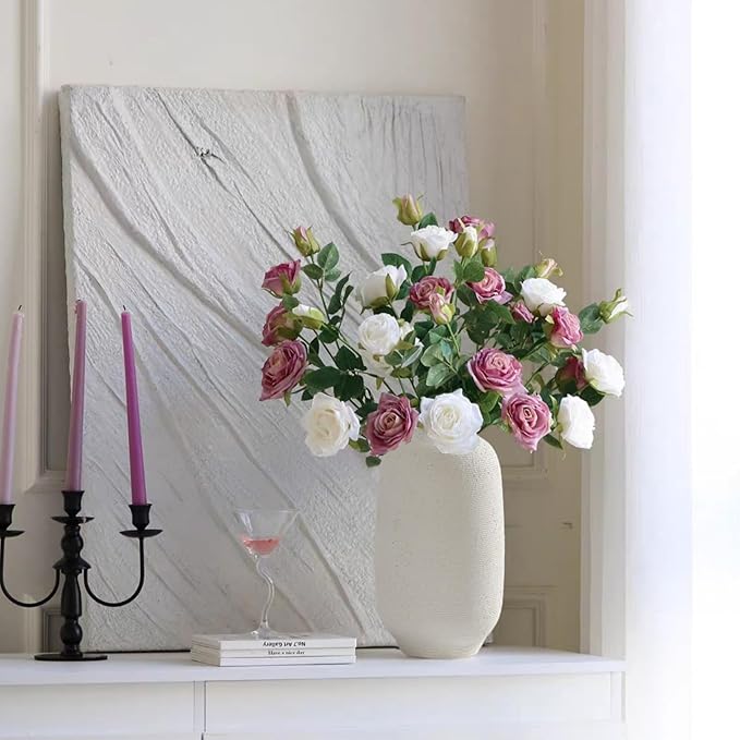 White Ceramic Vase, Textured Rustic Farmhouse Decorative Vase for Centerpieces, 10.8" Off-White Large Flower Vase for Home Decor