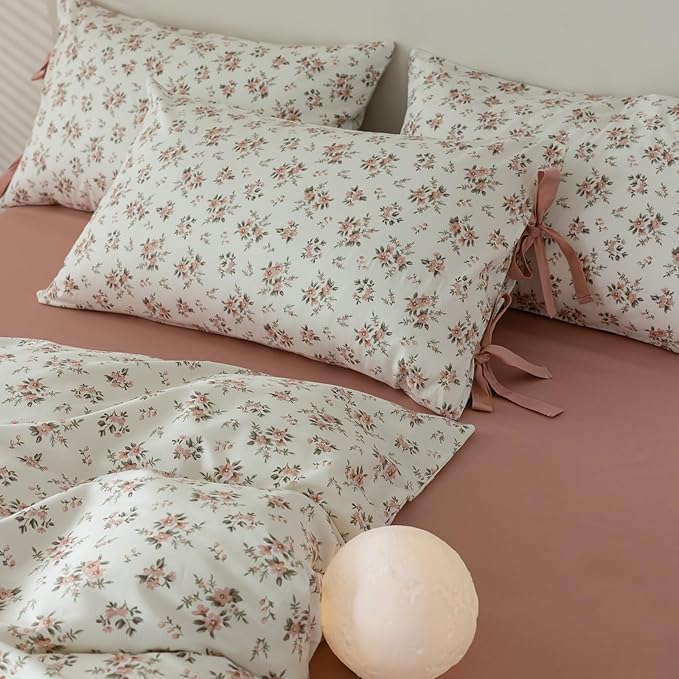 Pink Flower Duvet Cover Set Twin Soft Cotton Peach Floral Comforter Cover Girls Cottagecore Bedding Set Boho Floral Duvet Cover Vintage Country Bedding Flower Botanical Duvet Cover with Zipper Closure