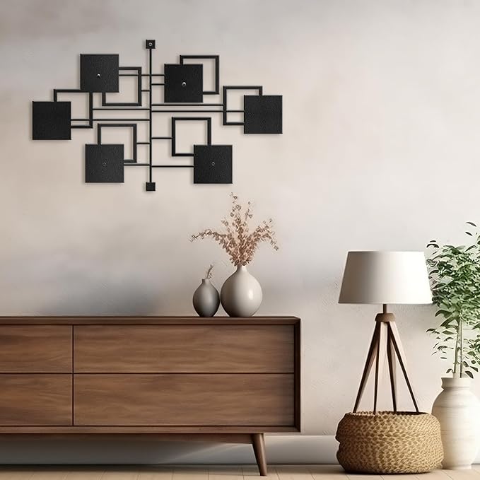 SIGNLEADER Metal Wall Decor Rectangles Geometric Minimalist Modern Luxury Wall Sculpture Hangings 3D Statue Home Decoration for Living Room, Bedroom, Bathroom, Kitchen, Fireplace, Office - 24" Black
