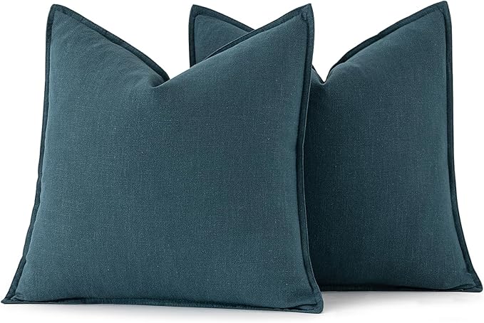 MIULEE Decorative Linen Euro Sham Pillow Covers 26x26 Blue Boho Farmhouse Neutral Couch Throw Pillows for Bed Pack of 2 Accent Coastal Modern Pillowcase Summer Sofa Livingroom Home Decor