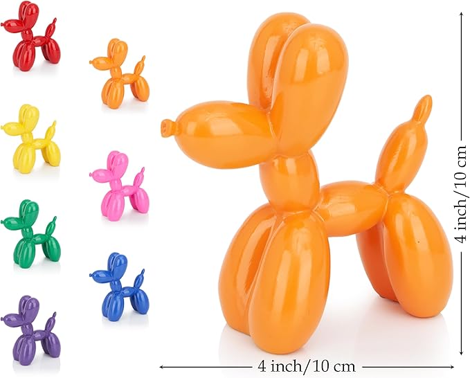 Vibrant Orange Balloon Dog Statue Decor, 4 inch Small Knick Knacks Balloon Animal for Shelf Decor