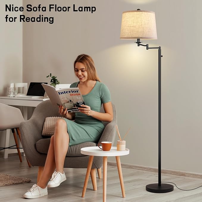 Ruiever Dimmer LED Floor Lamp,Tall Standing Lamp with Swing Arm,Black Lamp with Dimmer LED Bulb,Elegant Floor Lamp for Living Rooms & Bedroom (Black)