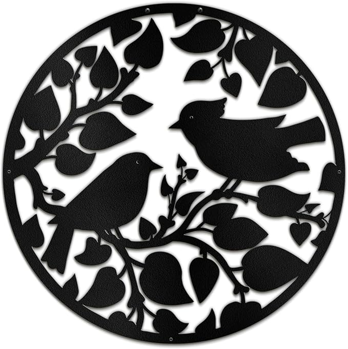 SIGNLEADER Metal Wall Art Decor Birds Tree Circular Frame Minimalist Modern Abstract Wall Sculpture Hangings Home Decoration for Living Room, Bedroom, Bathroom, Kitchen, Outdoor - 18" Black