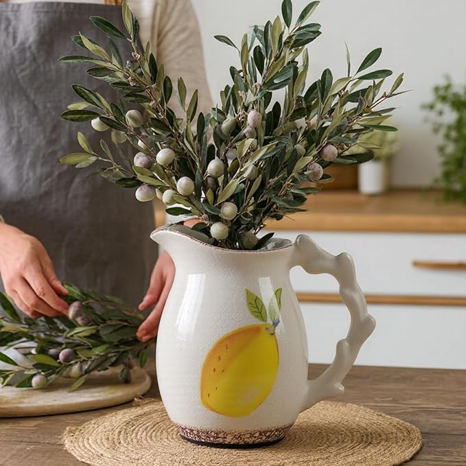 DIF Deco Vintage Lemon Ceramic Vase, Ice Glazed Crack Farmhouse Pitcher Vase for Shelf, Centerpiece Table,Room,Bathroom,Bedroom,Living Room,Office Decorations(6.4 inch)