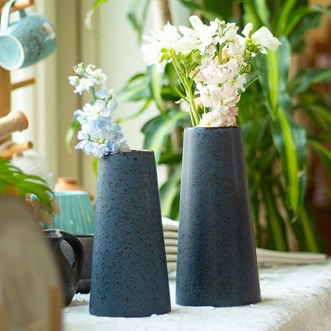 Bdor Ceramic Vase, Flower Vase Set of 2, Blue Vase for Room Decor, Modern Farmhouse Home DéCor Accents, Living Room Decor, Book Shelf, Mantel and Minimalism Dining Coffee Table Decor.