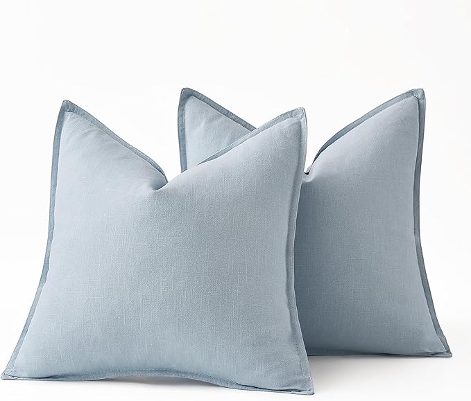 MIULEE Decorative Linen Pillow Covers 28x28 Inch Light Blue Boho Farmhouse Neutral Couch Throw Pillows for Bed Pack of 2 Accent Modern Pillowcase Sofa Livingroom Home Decor