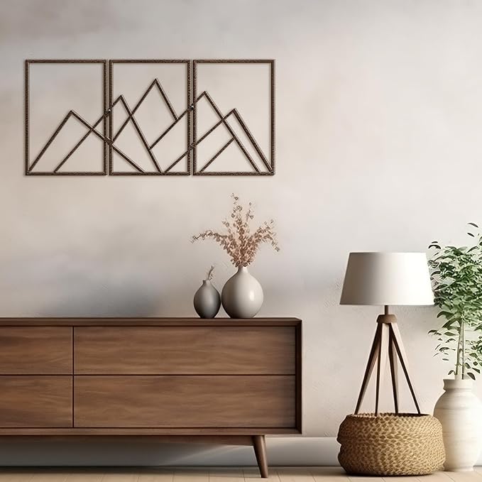 SIGNLEADER Metal Wall Decor Triangle Mountains Line Minimalist Modern Luxury Wall Sculpture Hangings 3D Statue Home Decoration for Living Room, Bedroom, Bathroom, Kitchen, Fireplace, Office - 24" Bronze
