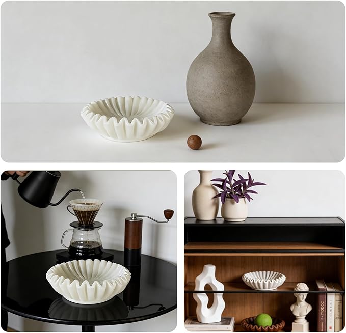 Large Key Bowl for Kitchen Counter, Decorative Scalloped Bowl for Keys Entryway Table (10 Inch, White)