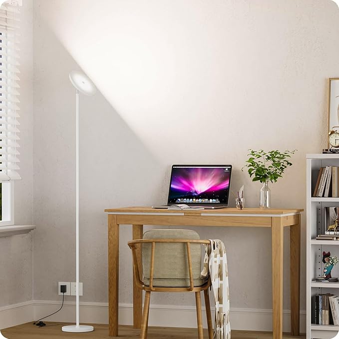 Dimmable Floor Lamp with Remote,Floor Lamps for Living Room Bedroom Office,Adjustable Brightness (10%-100%)and Color Temperature (3000k- 6000k ),Standing Lamp Tall Lamp with Foot Switch (white)