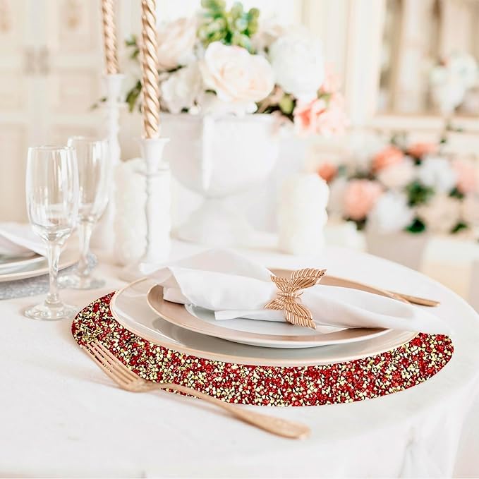 Red Placemats Red Heat Resistant Mat Crushed Diamond Decor Rhinestone Decor Fall Decorations for Home Bling Sparkly Mat 15 inch-1Pcs