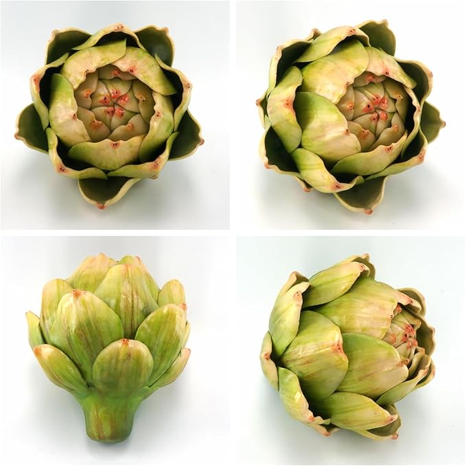 Large Green Artificial Artichokes Fruits - Fake Fruits and Realistic Vegetables for Kitchen Bowl and Vase Filler Decorations (4)
