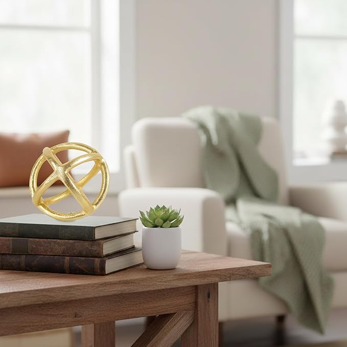 CLEENTABLE Decorative Sphere for Home Decor - Modern Decorative Balls for Living Room, Bedroom, Kitchen, Bathroom, Office - Table Decorative Orbs for Centerpiece (Gold)