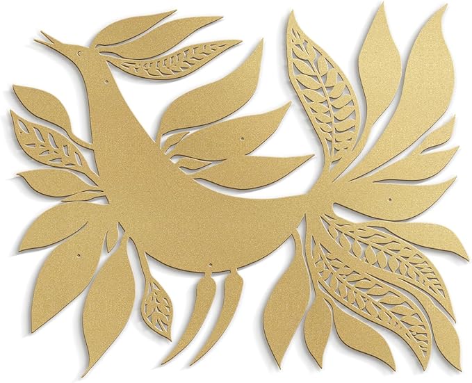 SIGNLEADER Metal Wall Art Decor Bird with Leaves Minimalist Modern Abstract Wall Sculpture Hangings Home Decoration for Living Room, Bedroom, Bathroom, Kitchen - 18" Gold