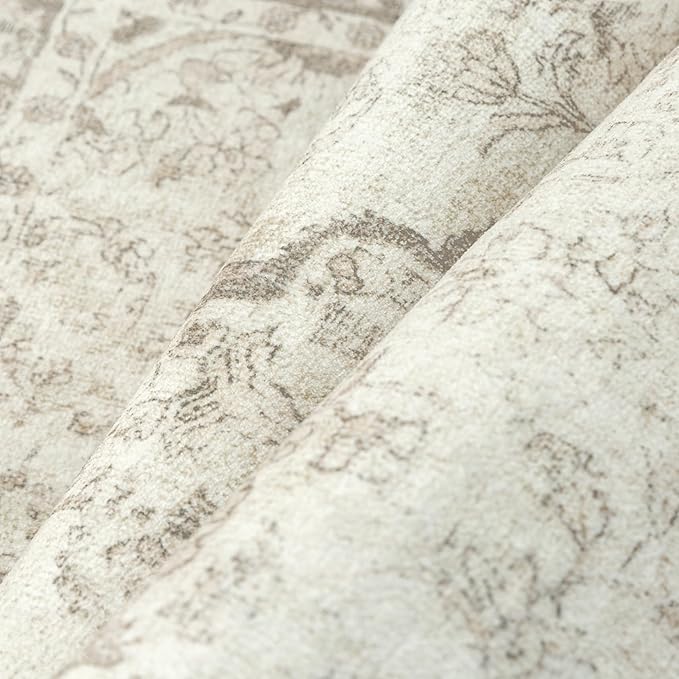 PureCozy 8x10 Area Rug Beige Washable Living Room Bedroom Carpet Vintage Distressed Large Non Slip Low Pile Thin Dining Room Office Medallion Accent Throw Rug