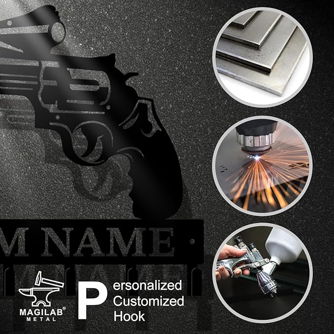 Personalized Custom Name Gun Wall Hooks,Metal Gun Room Art Clothes Hooks,Metal Gun Wall Home Storage Decorative,For Front Door, Hallway, Kitchen, Bedroom,Keys,Hats (Style B)