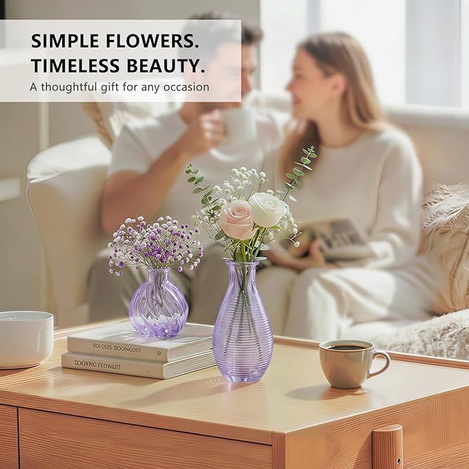 RUCKAE Purple Flower Vase in Bulk 22 Glass Bud Vases Vintage Small Vases for Centerpiece Table Wedding Decorations Home Decor Party (Purple 22 Pack)