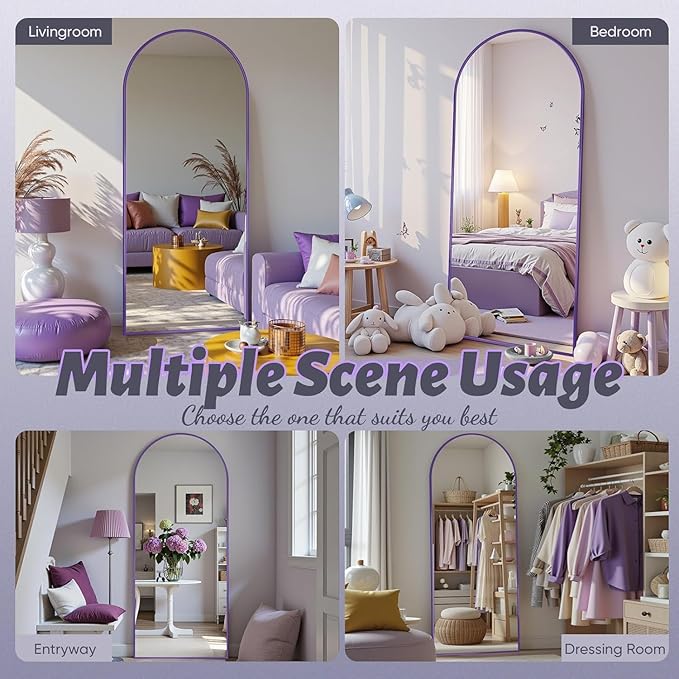 Antok Full Length Mirror, 58"x18" Floor Mirror, Arched Floor Standing Freestanding Arch Full Body Mirrors with Stand for Bedroom, Hanging Mounted for Living Room Cloakroom,Purple