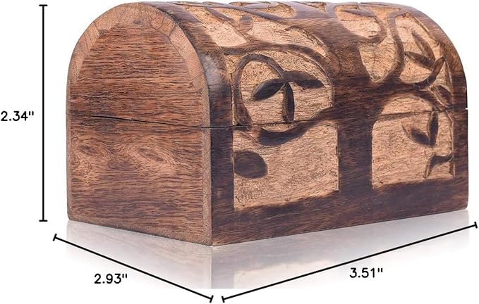 Great Birthday Gift Ideas Handmade Decorative Wooden Jewelry Box With Tree of Life Carvings Jewelry Organizer Keepsake Box Treasure Chest Trinket Holder Watch Box Storage Lock Box (Natural Finish)