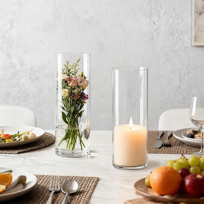 36-Pack Clear Glass Cylinder Vases 2.6"x8" – Bulk Wholesale Party Supplies, Wedding/Baby Shower Decor, Tall Vases & Candle Holders for Floral