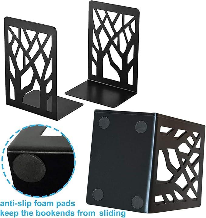 MSDADA Bookends, Book Ends for Shelves, Bookends for Office, Book Ends for Heavy Books, Book Shelf Holder Stand Home Decorative,Metal Bookend Supports, Book Stoppers, Black(6 Pairs)