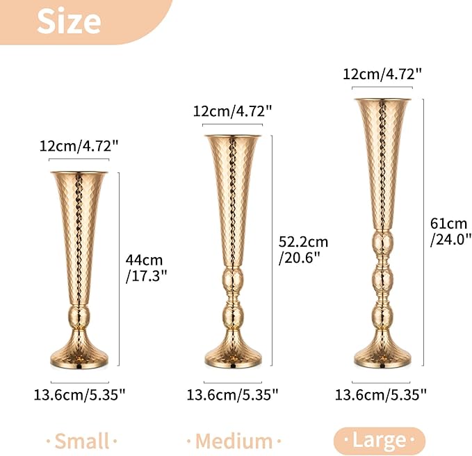 Nuptio 2 Pcs Centerpieces for Wedding Table, 24in Tall Metal Trumpet Vase, Flower Vases for Party Dinner Centerpiece Event, Road Lead for Anniversary Ceremony Birthday Aisle Home Decoration