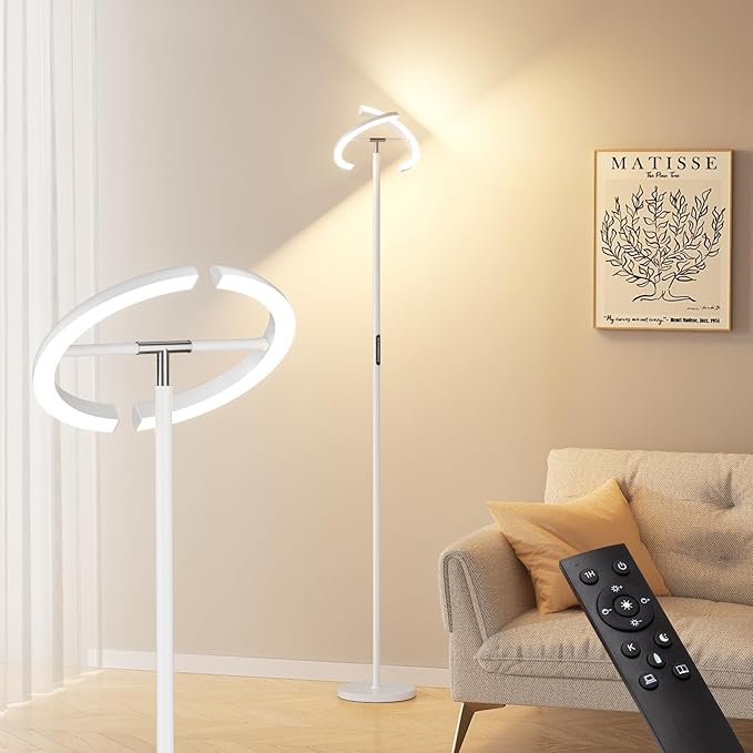 PreeOtti Floor Lamps for Living Room, 40W/2400LM LED Floor Lamp with Touch & Remote Control, 70" Tall Standing Lamp Stepless Dimmable, Modern Torchiere Corner Lamp for Bedroom, Office - White