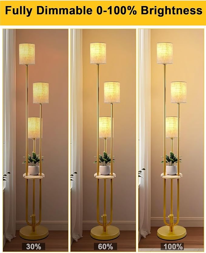 ACOHOOK Gold Floor Lamp Dimmable 64IN Tall Standing Lamps with Soft Warm White Eye Care 3000K G9 Bulbs, Mid Century Modern Floor Lamp for Livng Room Bedroom