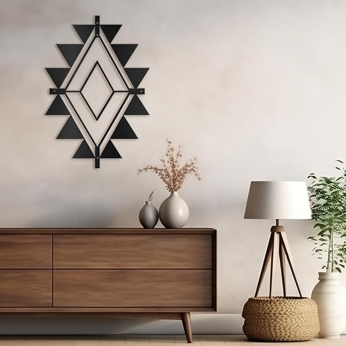 SIGNLEADER Metal Wall Decor Triangle Composition Minimalist Modern Luxury Wall Sculpture Hangings 3D Statue Home Decoration for Living Room, Bedroom, Bathroom, Kitchen, Fireplace, Office - 24" Black
