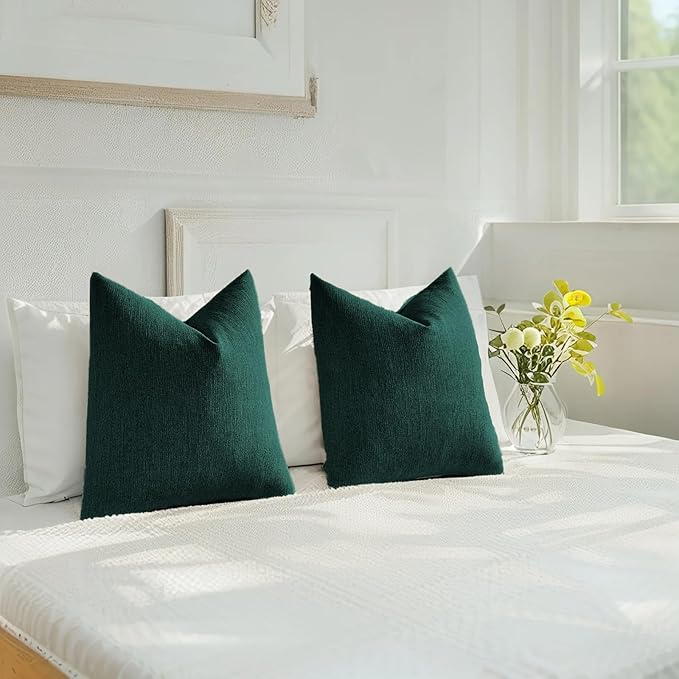 HAUSSY Teal Throw Pillow Covers 20x20 Inch Set of 2,Boho Decorative Faux Linen Throw Pillows Cozy Farmhouse Accent Cushion Covers,Home Decor for Couch Sofa Bed Living Room