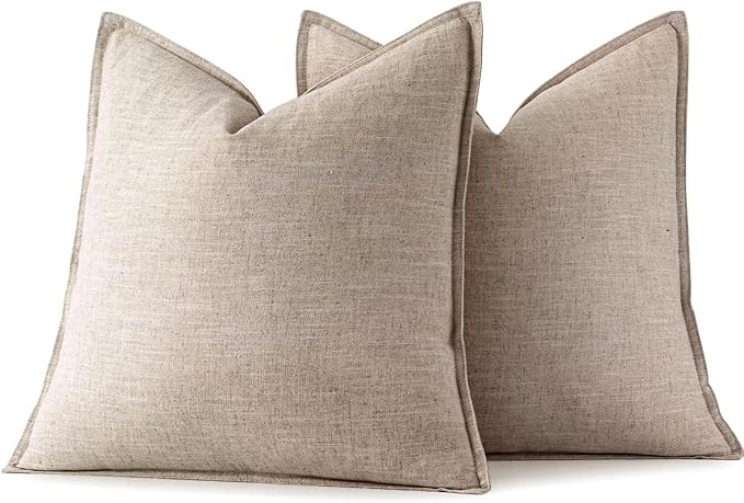 MIULEE Decorative Linen Pillow Covers 24x24 Inch Natural Linen Boho Farmhouse Neutral Couch Throw Pillows for Bed Pack of 2 Accent Modern Pillowcase Sofa Livingroom Home Decor