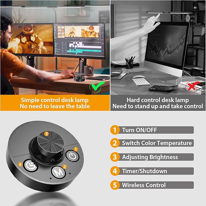 iVict Desk Lamp for Home Office, 24W Flexible Gooseneck Table Lamp, Desks Lamps with Clamp, 10 Color Modes 10 Brightness Eye-Caring Desk Light w/USB Adapter(Black)