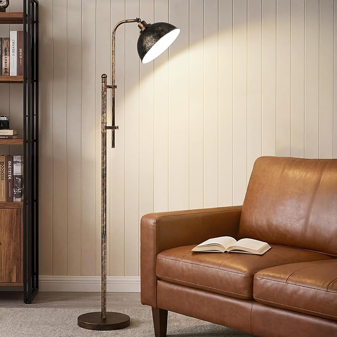 LANICHO Floor Lamp, Industrial Modern Standing Lamp with Remote Control, 71" Height Adjustable, Aged Black Finish Rustic Farmhouse Tall Reading Lamp for Bedroom, Over Couch Arched Reading Light