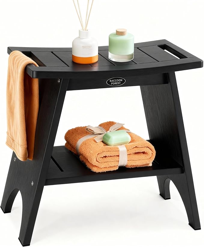 Shower Benches for Inside Shower, Waterproof HDPS Shower Stool for Shaving Legs, 500LBS Heavy Duty Shower Chair With Storage Shelf, Waterproof Shower Seat for Bathroom, Elderly, Indoor, Outdoor, Black