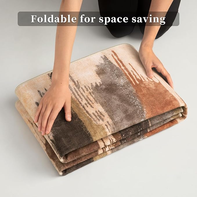 Ciicool Modern Abstract Area Rug 2x3 Washable Small Entryway Rugs, Black Brown Non-Slip Low Pile Throw Entry Rug, Foldable Kitchen Bathroom Rugs Floor Carpet for Entrance Bedroom Indoor Doormat