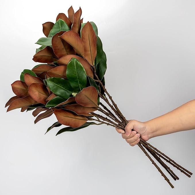 4PCS 29.5 Inch Magnolia Artificial Leaves Branches 3D Real Touch 64 Leaves Bulk Faux Magnolia Stems for Indoor Outdoor Vase Filling Home Wedding Floral Arrangement Decoration