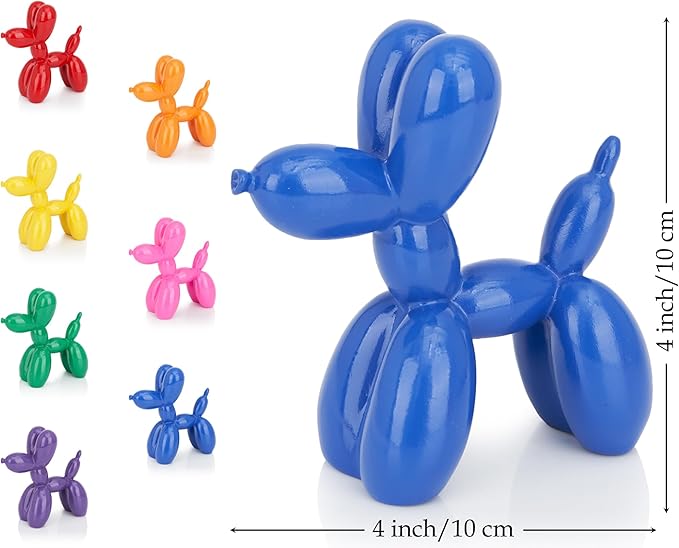Vibrant Blue Balloon Dog Statue Decor, 4 inch Small Knick Knacks Balloon Animal for Shelf Decor