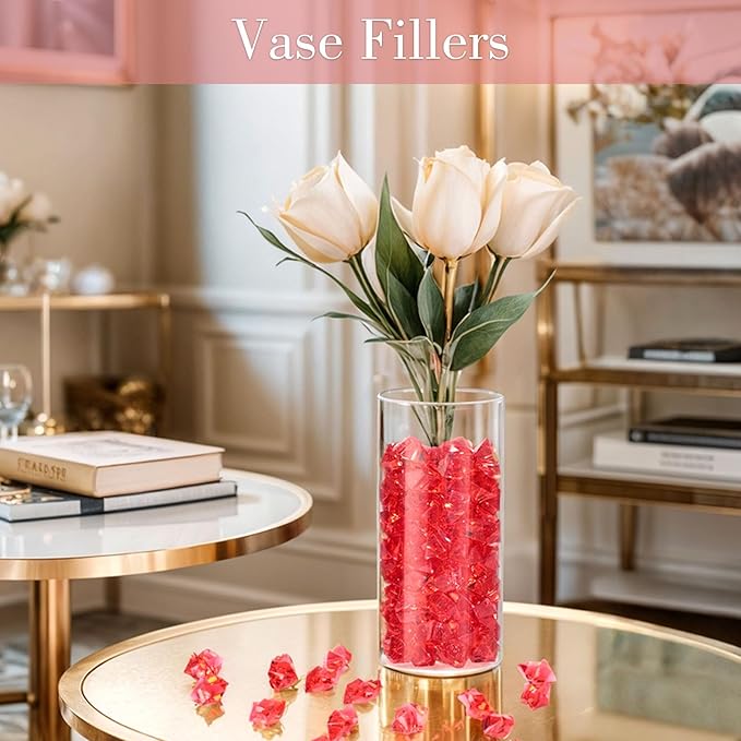 DomeStar Red Fake Ice Rocks, 150PCS Acrylic Gems Crystals Plastic Diamonds Centerpiece for Vase Fillers Wedding Party Table Scatter Valentine s Day Decorations