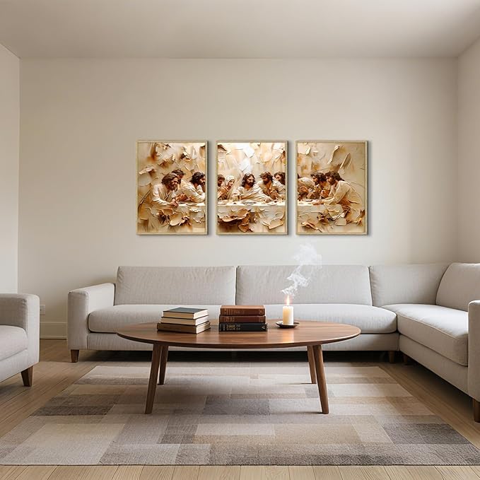 Jesus Last Supper Wall Art Poster Set of 3, Christian Wall Decor, Jesus Canvas Prints Painting Posters Religious Bible Artwork Home Decor Pictures for Living Room Dining Room 12x16 inch Unframed