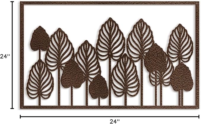 SIGNLEADER Metal Wall Decor Palm Tree Leaves Minimalist Modern Abstract Wall Sculpture Hangings Home Decoration for Living Room, Bedroom, Bathroom, Kitchen, Outdoor - 24" Bronze