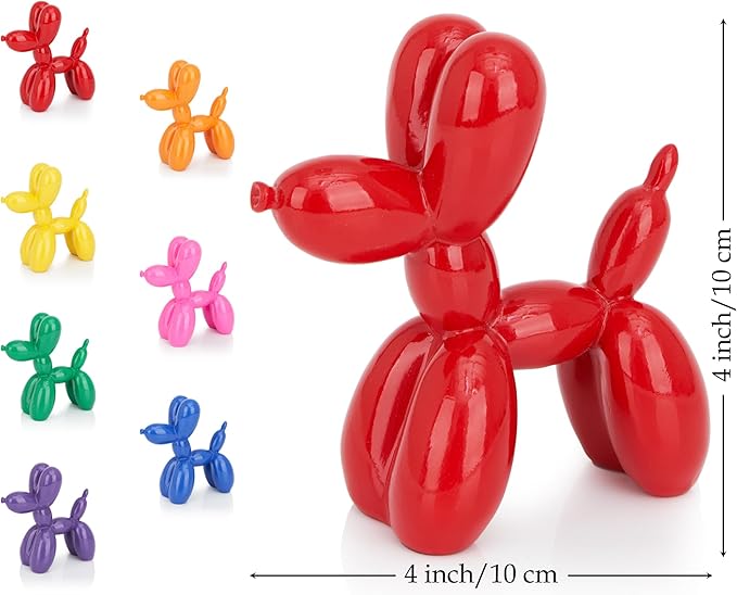 Vibrant Red Balloon Dog Statue Decor, 4 inch Small Knick Knacks Balloon Animal for Shelf Decor